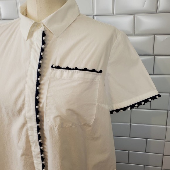 CROWN & IVY| POM POM WHITE DRESS SHIRT 100%  COTTON WOMEN'S SIZE SMALL - Picture 5 of 17